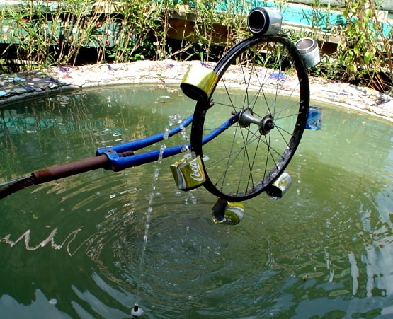 bicycle water wheel recycled art
